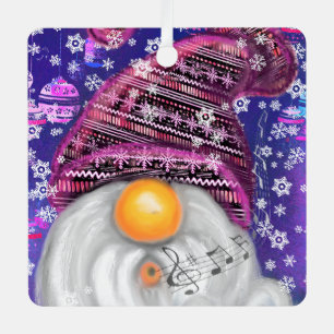 Christmas Ornament Gnome In Purple Hat Singing