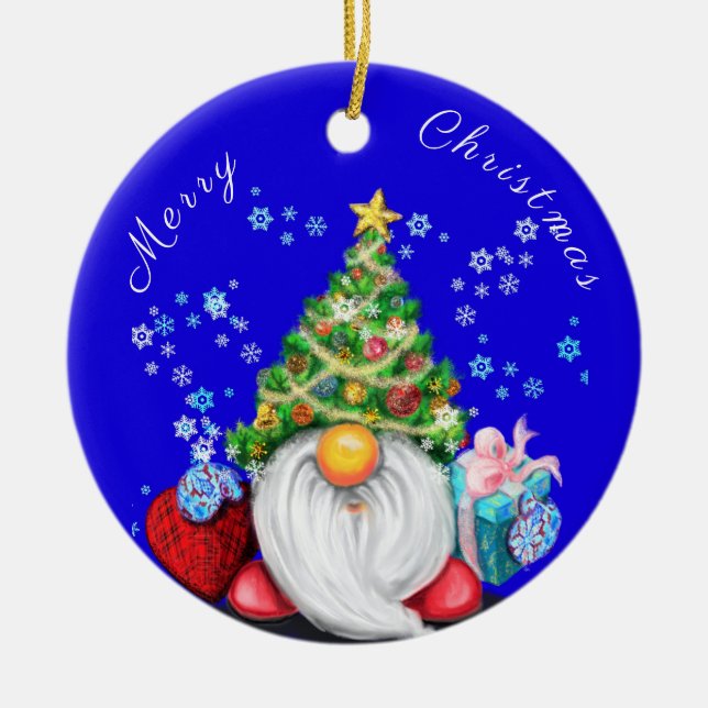 Christmas Ornament Gnome with Gift (Front)