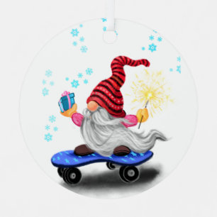 Christmas Ornament Gnome with Skateboard