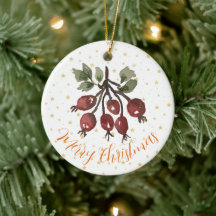 Christmas Ornament Handpainted Watercolor Rose Hip