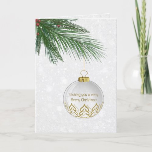 Christmas Ornament Hanging On Pine Holiday Card
