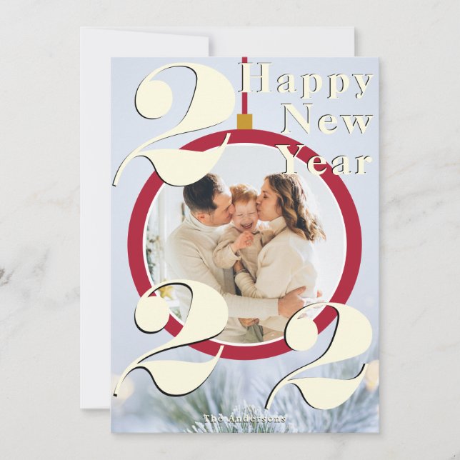 Christmas Ornament Happy New Year 2022 Photo Card (Front)