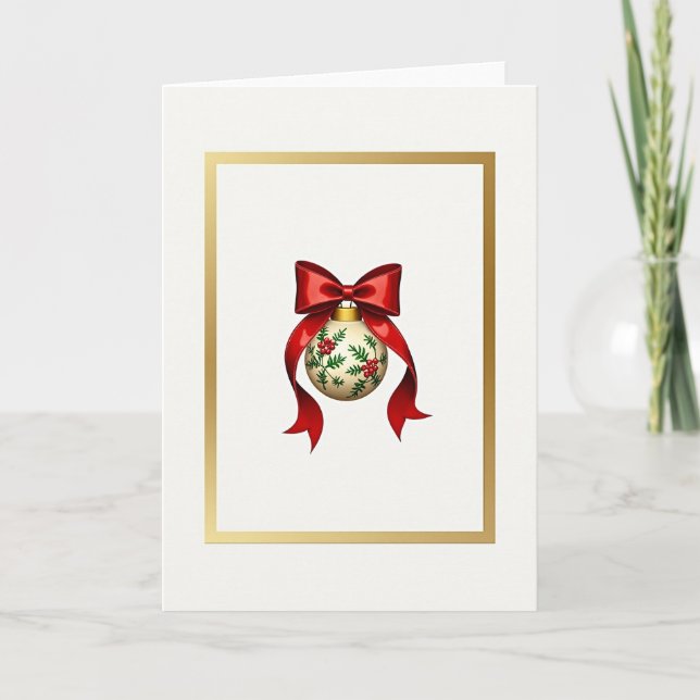 Christmas Ornament Holly Bow Card (Front)