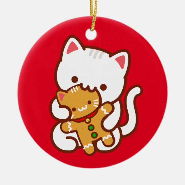 Christmas Ornament - Hungry Kitty Gingerbread Cat (Front)