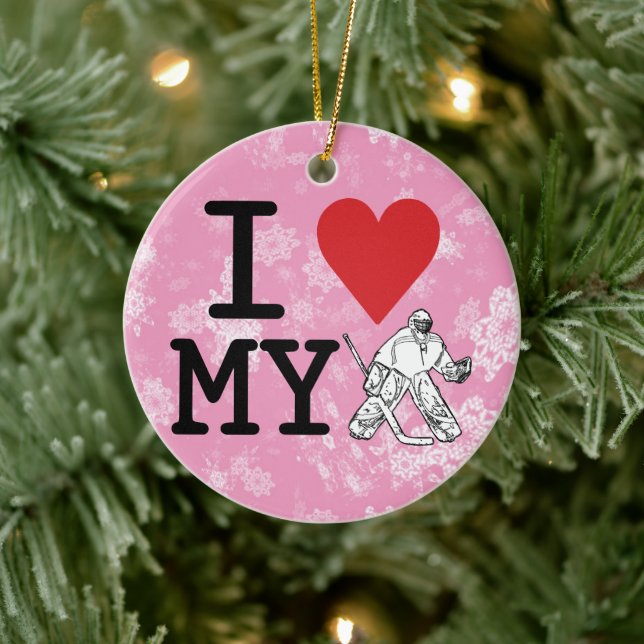 Christmas Ornament, I Love My Hockey Goalie Ceramic Ornament (Tree)