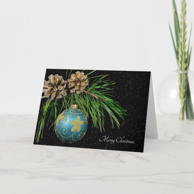 Christmas ornament in snowflakes holiday card (Front)
