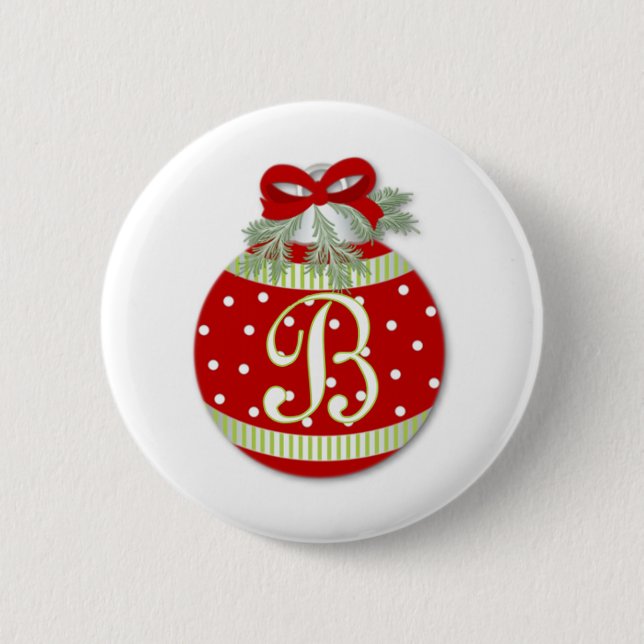 CHRISTMAS ORNAMENT INITIAL B BUTTON (Front)