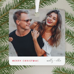 Christmas Ornament | Minimal Photo Tree Decoration<br><div class="desc">This minimalist ceramic Christmas ornament features your favorite couple photo in a clean, modern layout. With its simple typography and elegant white space, it creates a timeless keepsake that celebrates love and style. Easily personalize it in Zazzle’s online design tool by uploading your photo, names, and year. Made from high-quality...</div>