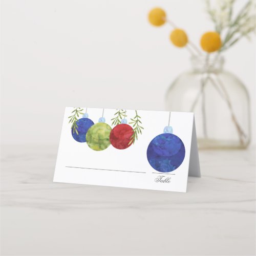 Christmas Ornament  Multi Color on White Wedding Place Card