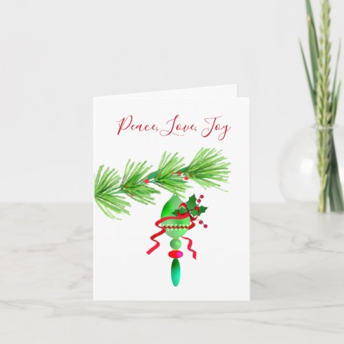 Christmas Ornament on Pine Tree Christmas Card