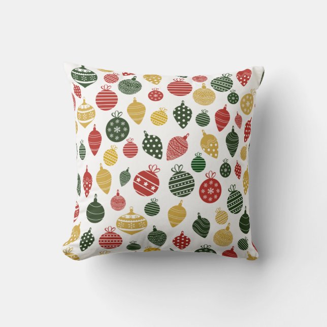 Christmas Ornament Pattern in Red, Green and Gold Throw Pillow (Front)