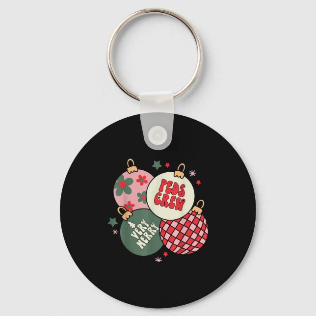 Christmas Ornament Peds Crew Pediatric Nurse Xmas  Keychain (Front)