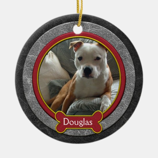 Christmas Ornament Pet Photo Leather Red Gold