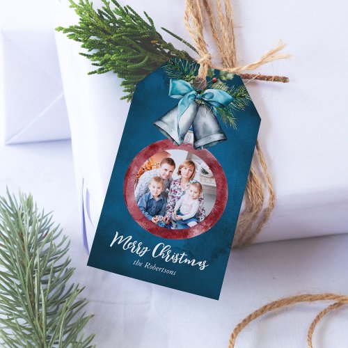Christmas Ornament Photo Blue Holiday Gift Tags