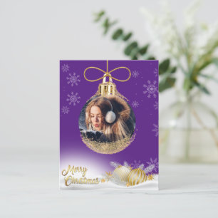 Christmas Ornament Photo Snowflakes Modern Purple Holiday Postcard