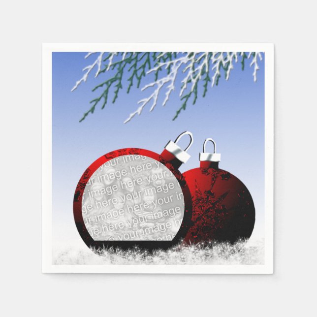 Christmas Ornament Photo Template Holiday Scene Paper Napkins (Front)