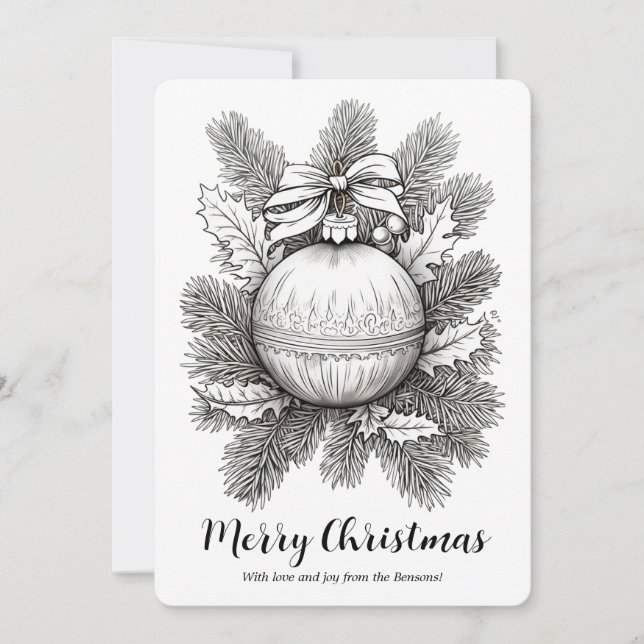 Christmas Ornament Pine Branches Coloring Holiday Card (Front)