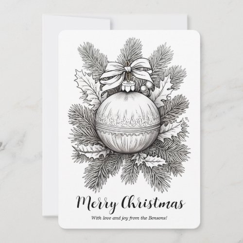 Christmas Ornament Pine Branches Coloring Holiday Card