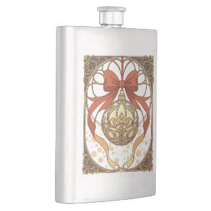 Christmas Ornament Red And Beige Art Nouveau Flask
