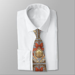 Christmas Ornament Red And Beige Art Nouveau Neck Tie