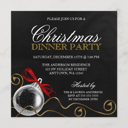 Christmas Ornament Red Bow Dinner Party Invitation