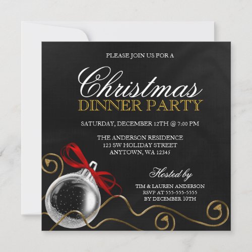 Christmas Ornament Red Bow Dinner Party Invitation