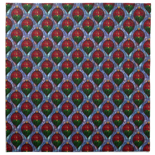Christmas Ornament Red Green Blue Stained Glass  Cloth Napkin (Front)
