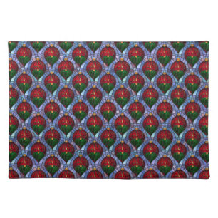 Christmas Ornament Red Green Blue Stained Glass  Cloth Placemat