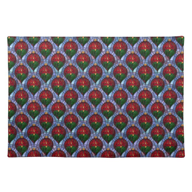 Christmas Ornament Red Green Blue Stained Glass  Cloth Placemat (Front)