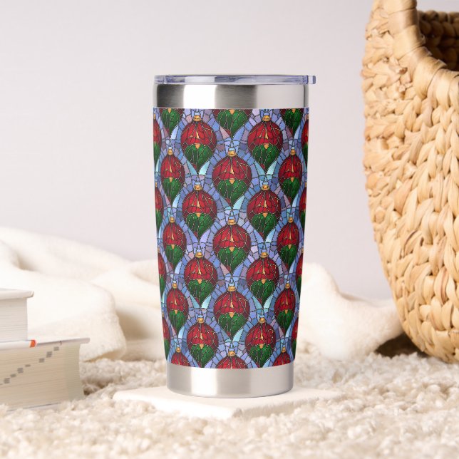 Christmas Ornament Red Green Blue Stained Glass  Insulated Tumbler (Living Room)