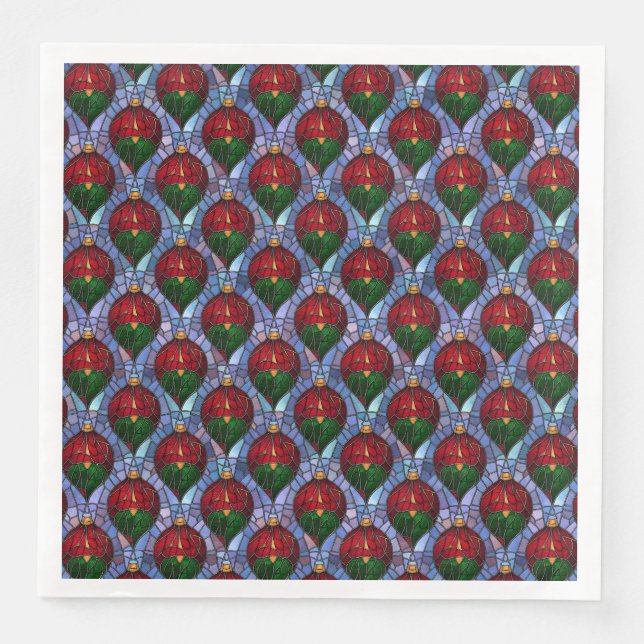 Christmas Ornament Red Green Blue Stained Glass  Paper Dinner Napkins (Front)
