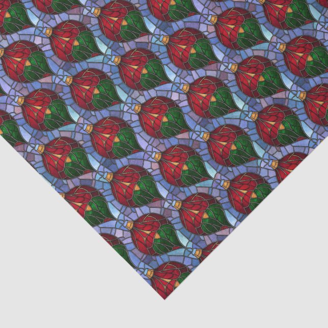 Christmas Ornament Red Green Blue Stained Glass  Tissue Paper (Detail)