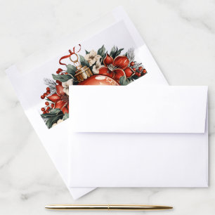Christmas Ornament Red Green Ivory Botanical Envelope Liner