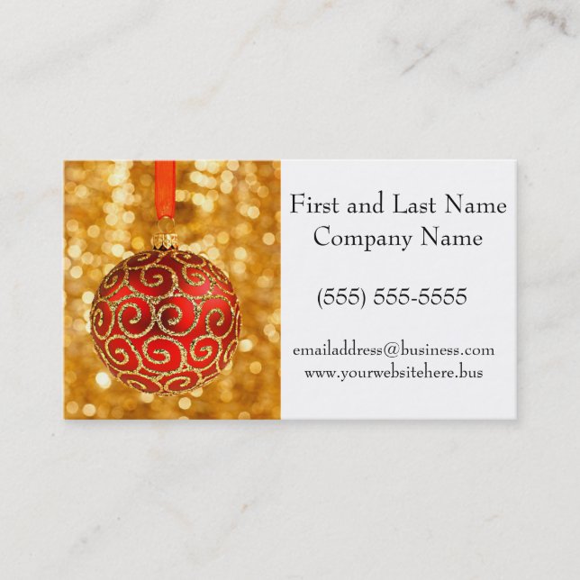 Christmas Ornament Red with Gold Twinkle Lights Business Card (Front)