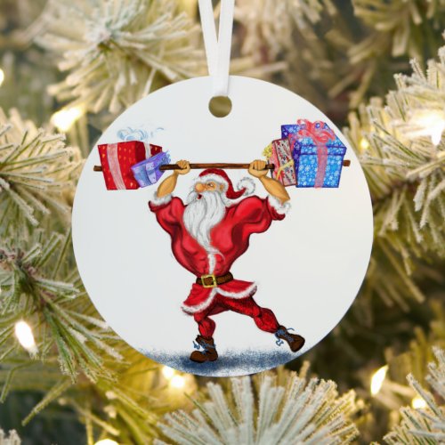 Christmas Ornament Santa Bodybuilder with Gifts