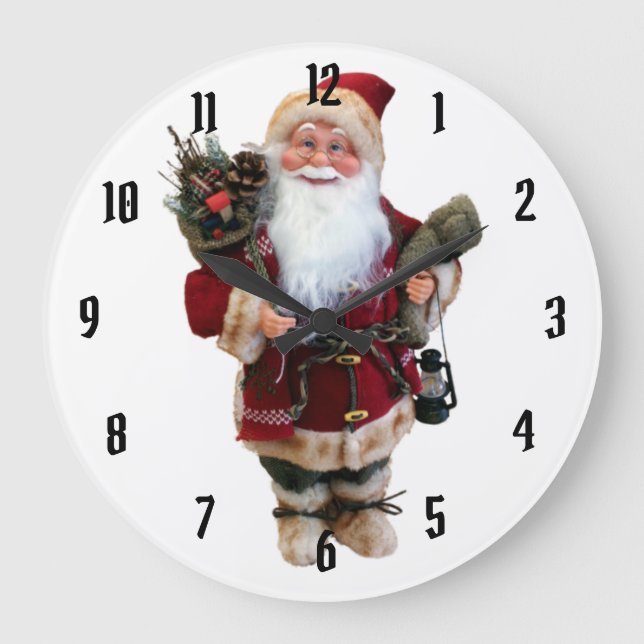 Christmas ornament Santa Claus doll Large Clock (Front)