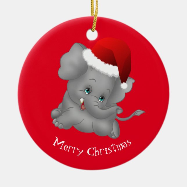 Christmas Ornament-Santa Elephant Ceramic Ornament (Front)