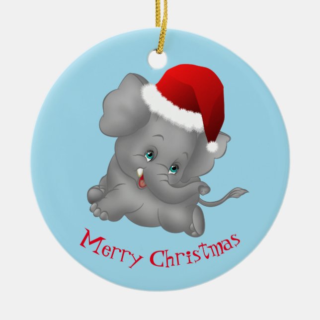 Christmas Ornament-Santa Elephant Ceramic Ornament (Front)