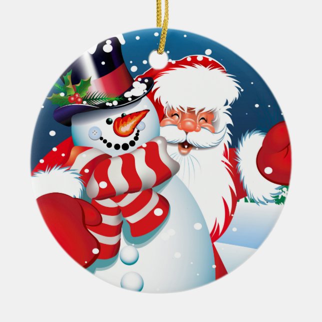 Christmas Ornament-Santa & Frosty Ceramic Ornament (Front)