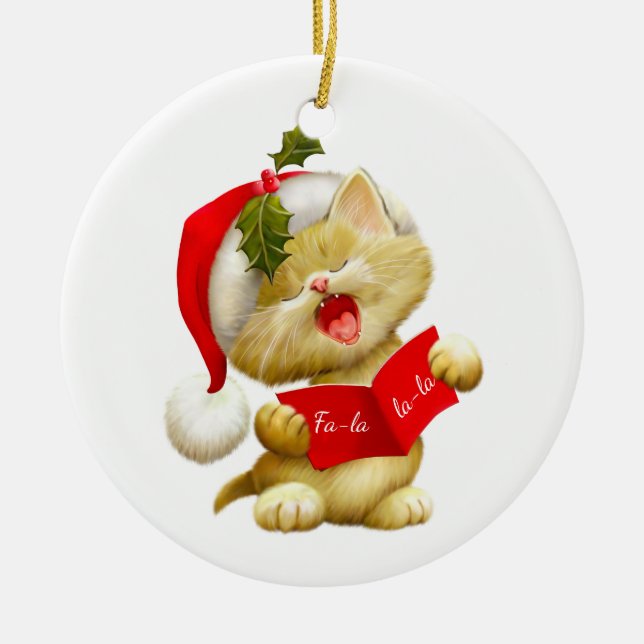 Christmas Ornament-Santa Kitty Ceramic Ornament (Front)
