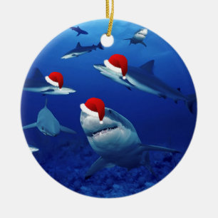 Christmas Ornament-Santa Sharks Ceramic Ornament