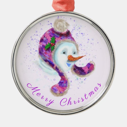 Christmas Ornament Snowman In Purple Beanie Hat