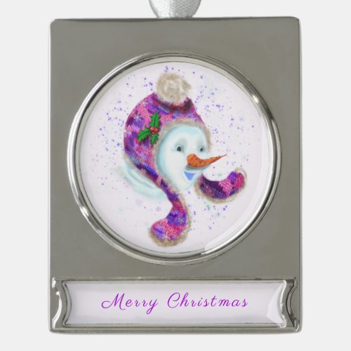 Christmas Ornament Snowman In Purple Pink Hat