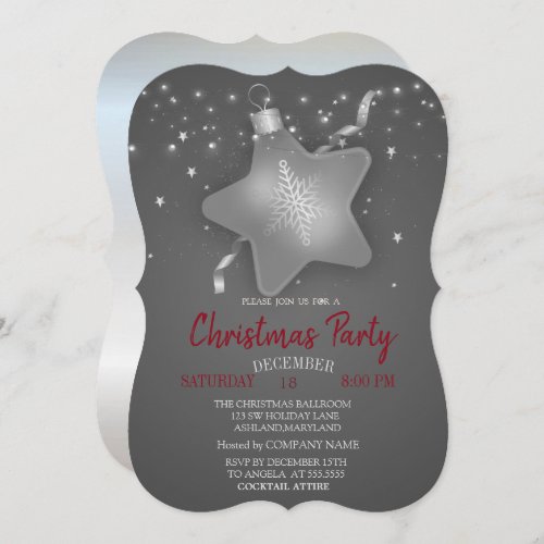 Christmas Ornament Star Silver Party Invitation