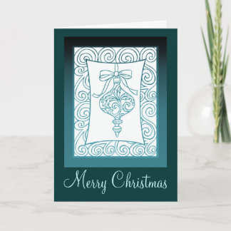 Christmas Ornament Teal Holiday Card by Janz