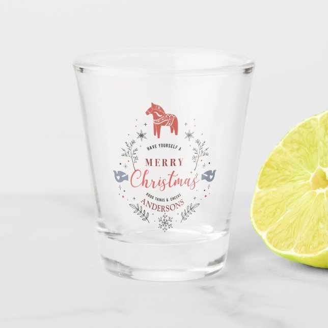 Christmas Ornament Typography & peace birds Shot Glass (Front)
