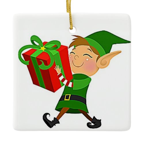 **CHRISTMAS ORNAMENT** W/ SANTA'S ELF CERAMIC ORNAMENT