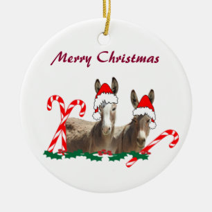 Christmas ornament, wildlife, donkeys ceramic ornament