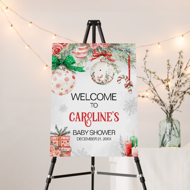 Christmas Ornament Winter Baby Shower Welcome Sign (In Situ (Stand))
