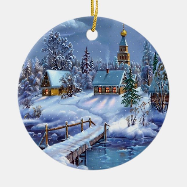 Christmas Ornament-Winter Scene Ceramic Ornament (Front)